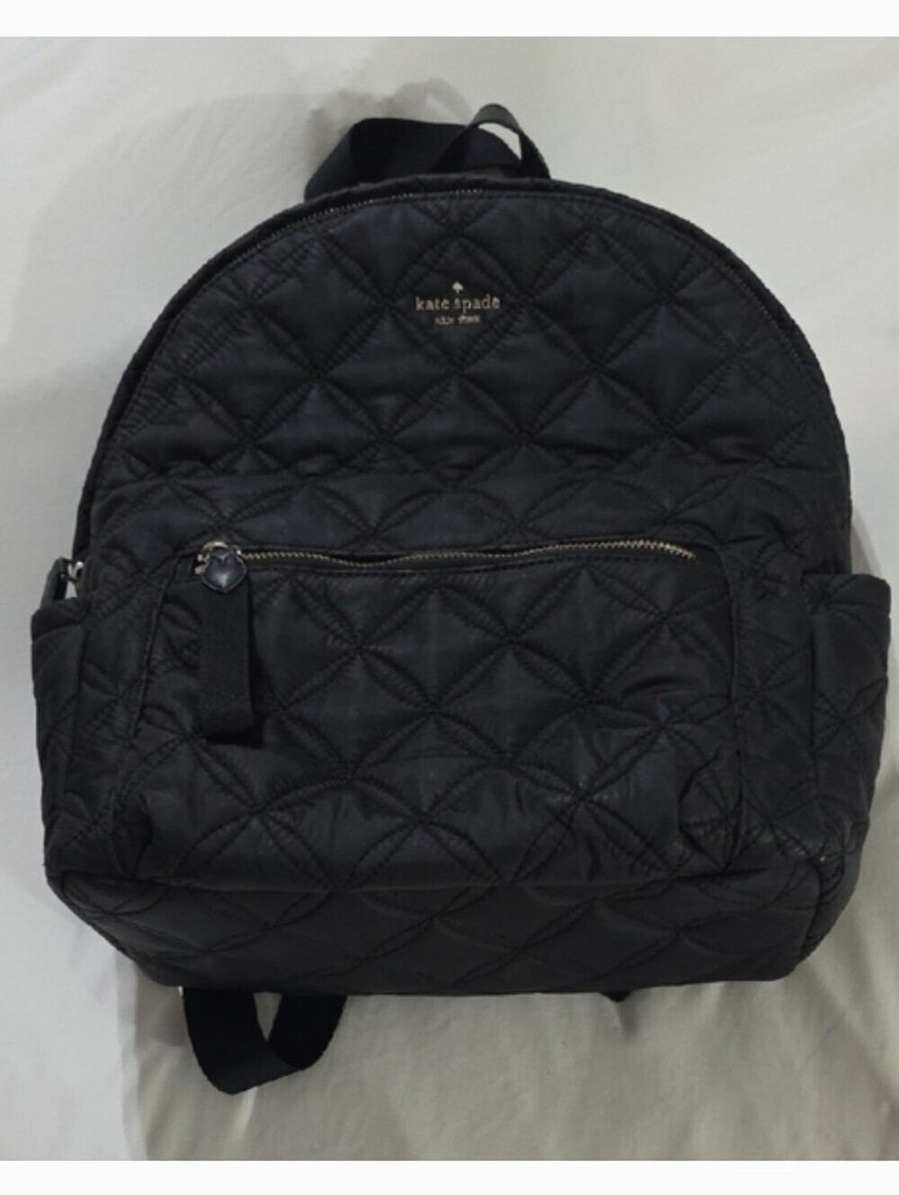 Kate Spade New York Black Quilted Nylon Backpack Gold Zip Travel Laptop Bag - Picture 6 of 10